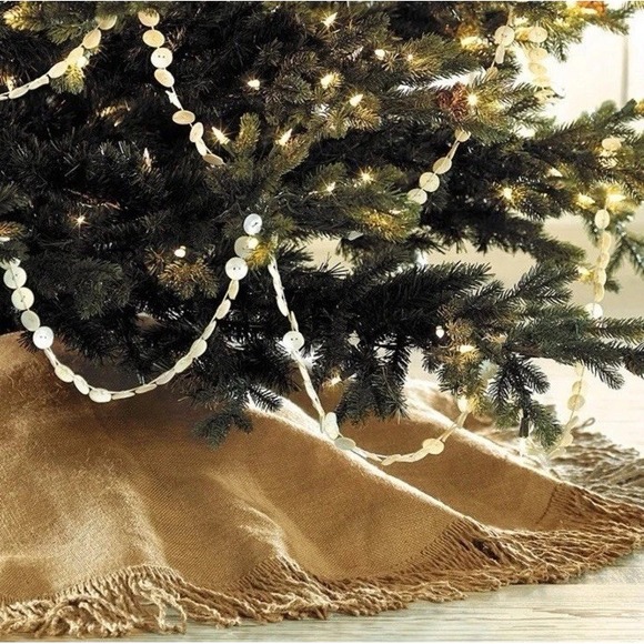 Ballard Designs 72" Burlap Christmas Tree Skirt Heirloom Quality Fringed Natural - Picture 1 of 4